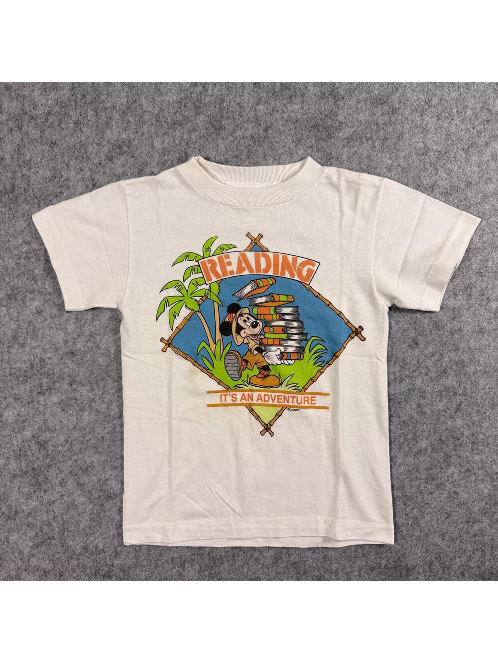 Mickey Mouse Reading It's An Adventure T-Shirt White Graphic S